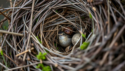 Obraz premium Baby Birds In Nest With Eggs