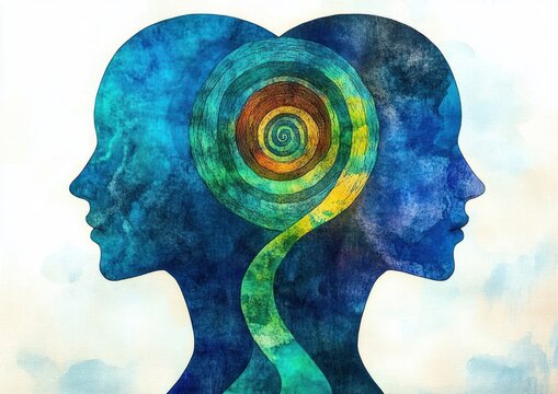 Human Mind Communication Hypnosis Design Abstract Watercolor Illustration