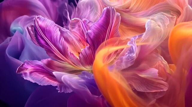 Abstract floral rendering with vibrant colors blends in a smooth and artistic manner from warm to cool tones