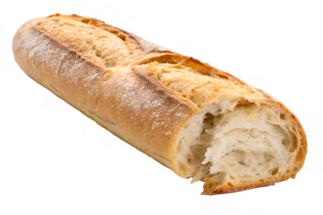 Transparent image of crusty baguette with soft inside artisan bread