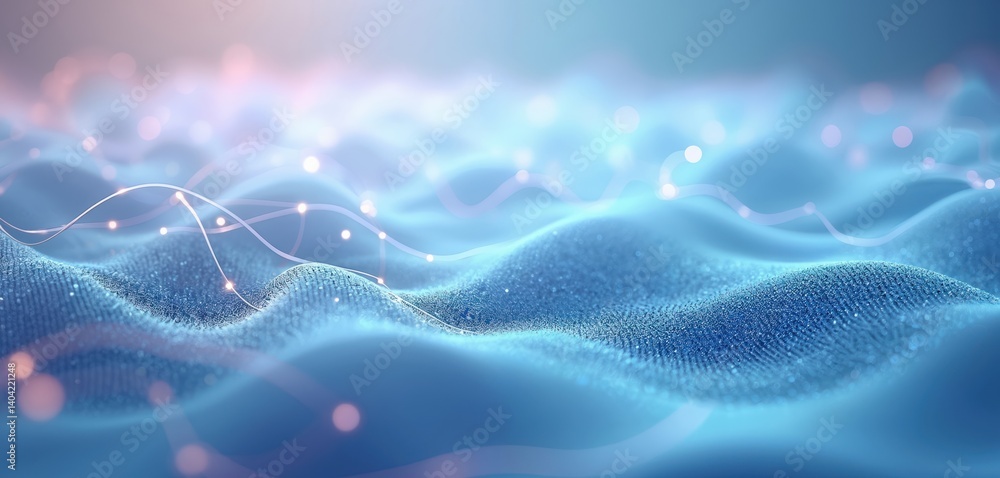 Poster abstract 3d illustration of a blue network on dark background. dynamic colorful lines, virtual reali