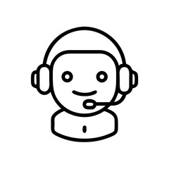 Customer support icon with friendly robot wearing headset - "24/7 Support" symbol