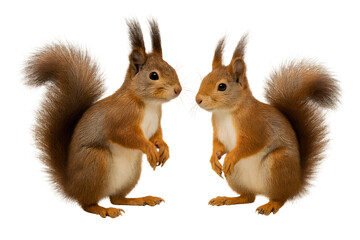 Obraz premium Two squirrels sitting upright, transparent background