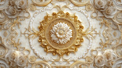Exquisite Floral Ornamentation: Golden Elegance and Intricate Floral Design
