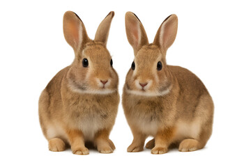 Obraz premium Two brown rabbits side by side, transparent background