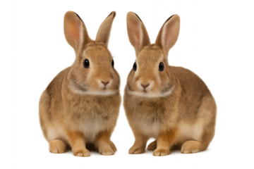Two brown rabbits side by side, transparent background