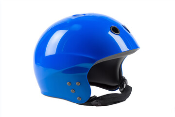 Fototapeta premium Bright blue helmet designed for safety during cycling or skating activities, showcasing a sleek and modern style