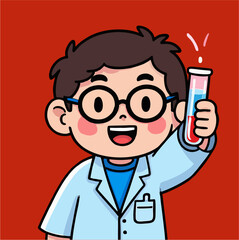 Illustration of      Chibi scientist with test tube and glasses