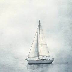 Serene Sailing Yacht in Foggy Waters with Gentle Breeze