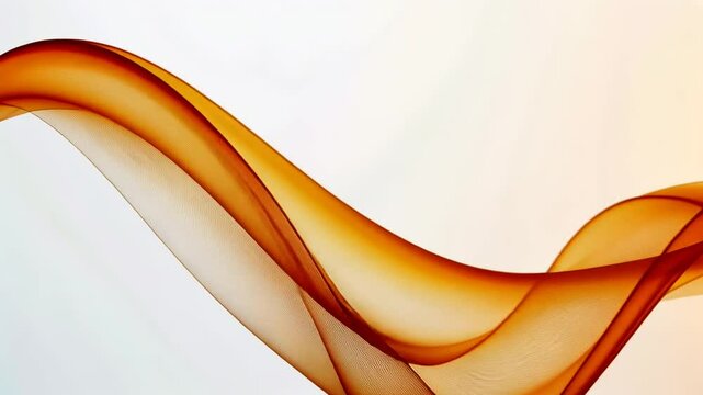 Graceful amber ribbons swirl and dance across a white canvas, exuding warmth and fluidity in a light backdrop