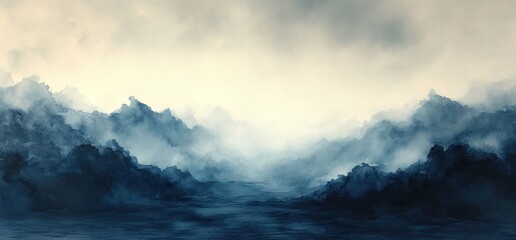 Fototapeta premium Abstract Watercolor Misty Forest Landscape Background for Postcards and Posters