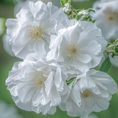 Delicate White Flowers Blooming on a Green Background in Nature