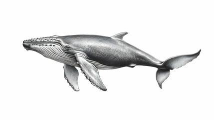 Fototapeta premium Detailed Pencil Sketch Of Humpback Whale