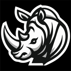 Stylized black and white illustration of a rhinoceros head with bold outlines.