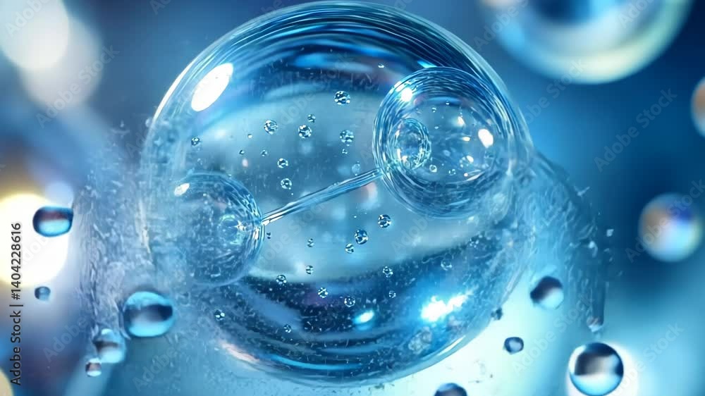 Poster exploring the mesmerizing journey of molecular structures in a captivating blue world of science and