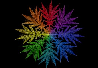 Multicolor Gradient Cannabis Leaf Mandala