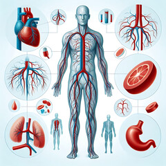 Human arterial and venous circulatory system. Vector illustration. 