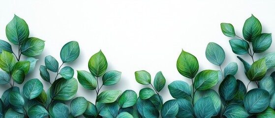 Green Leaf Banner Botanical Minimalist Design Summer White Background