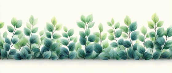 White Background Botanical Banner Green Leaves Minimalist Design Summer