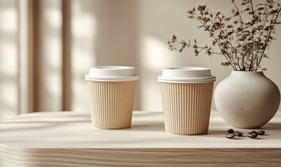 Minimalist Coffee Cups and Packaging Still Life in Scandinavian Design