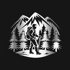 Hiking Adventure Logo  Vintage Mountain Badge Design Vector for Outdoor Exploration Branding.

