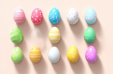 Pastel Easter Eggs With Various Patterns On Light Peach Background