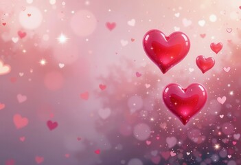 Celebrate Mother's Day with floating red hearts and sparkling lights in a soft pastel background