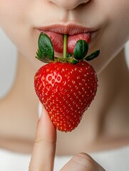 Obraz premium Enjoying fresh strawberries a close-up portrait of indulgence in a minimalist setting