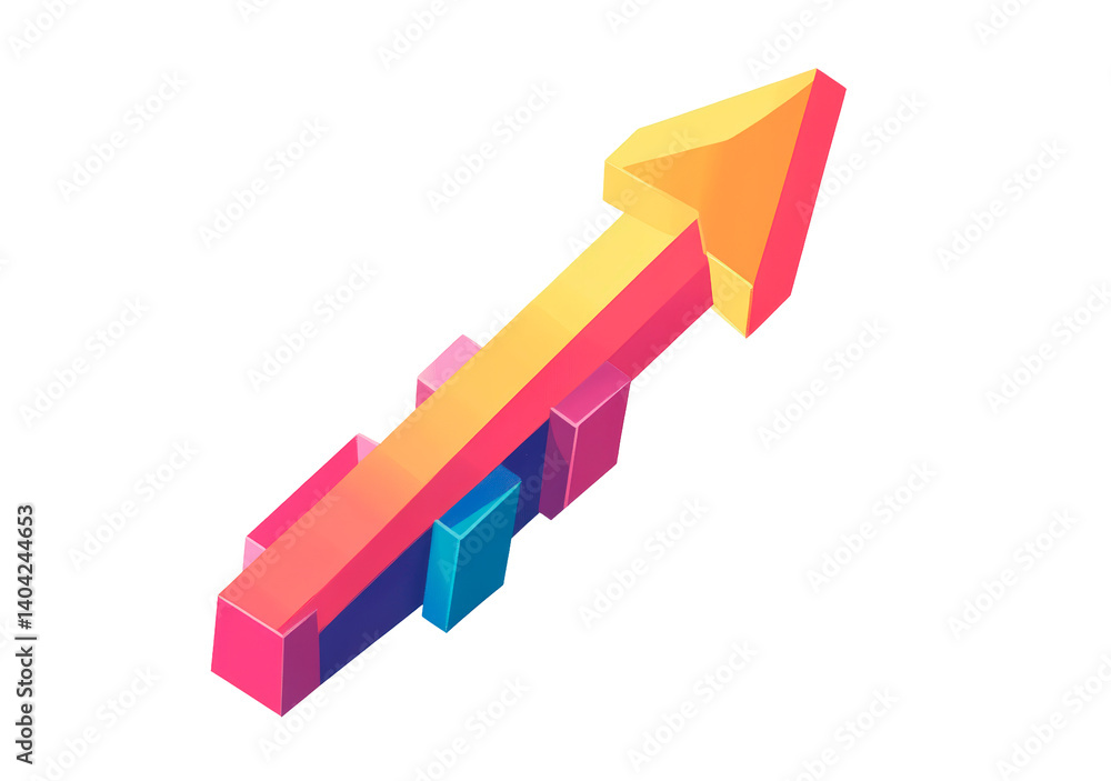 Poster rising graph arrow isometric view isolated on transparent background