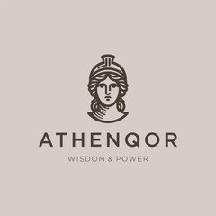 Athena Logo – Simple line art of Athena symbolizing wisdom, strength, and strategy.