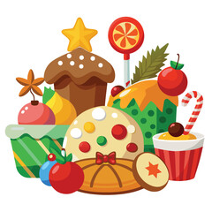 Christmas foods isolated on white background