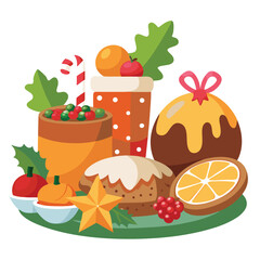 Christmas foods isolated on white background