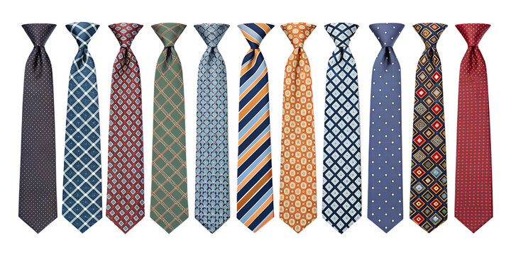 various ties isolated on transparent background