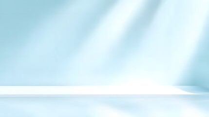 Abstract light blue background with soft shadows and a gentle blurred gradient, creating a minimal studio concept, perfect for product display, high-resolution illustration design with fine details
