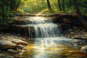 Natural Landscape of Peneda-Ger&ecirc;s National Park Waterfall in Tranquil Forest Scene