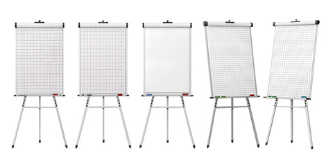 various blank flipcharts isolated on transparent background