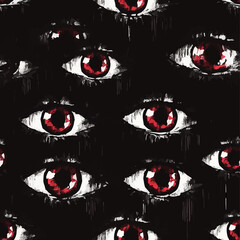 Seamless Halloween and witchcraft-themed patterns with ghosts, aliens, stars, tarot cards, vintage locks, magical objects, and mystical elements in playful and spooky styles.