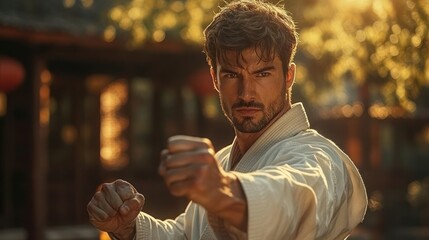 Focused martial artist in dynamic stance (1)