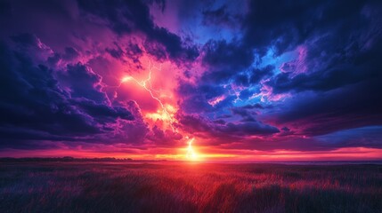 Obraz premium Spectacular landscape, dramatic lightning illuminating sky with vibrant hues