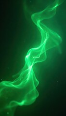 Fototapeta premium Emerald green energy waves, luminous particles shimmer in dark void , future, luminous, green