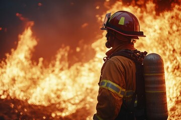 Fototapeta premium Firefighter confronts blaze