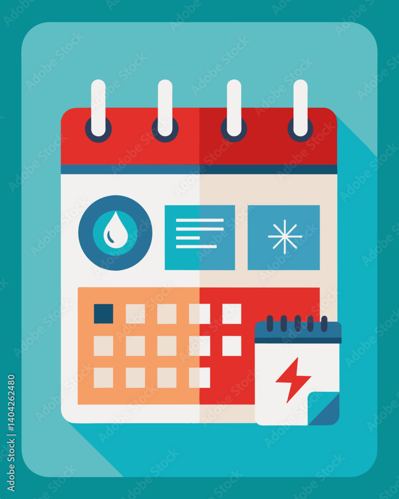Poster a calendar with marked reminders for regular maintenance of appliances and hvac systems as proper ma