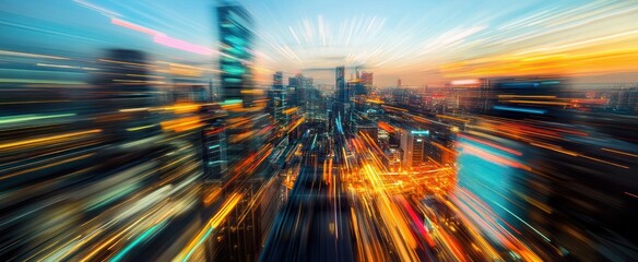 Abstract Cityscape with Blurred Lights and Motion