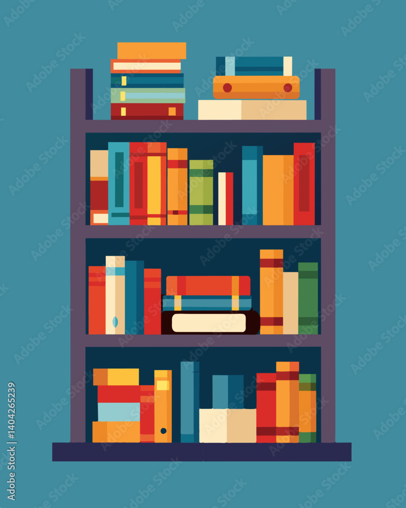 Poster a bookshelf that only holds a few essential books carefully chosen and regularly rotated.. vector il