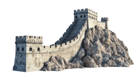 majestic great wall of China on white background