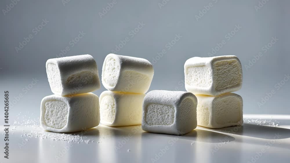 Poster marshmallow isolated on a white backdrop, featuring a clipping path and full depth of field.