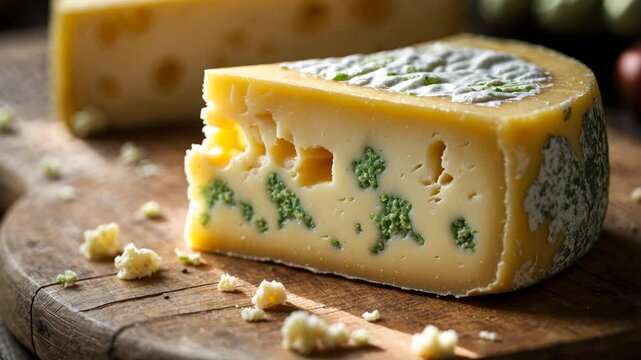 Macro close-up images of white mold on cheese, showcasing intricate details
