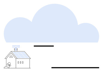 Smart home with solar panels linked to cloud computing, symbolizing renewable energy and IoT. Ideal for technology, energy, future living, eco-conscious design, sustainability, smart systems, flat