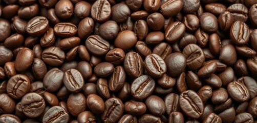 Obraz premium Coffee bean texture, close-up shot showing rich brown tones and variations in bean shape and size, light, drink