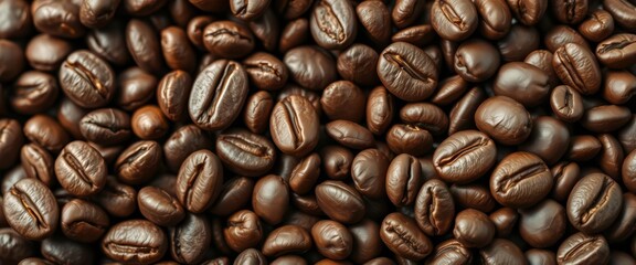 Obraz premium Coffee bean texture, close-up shot showing rich brown tones and variations in bean shapes, coffee beans, dark